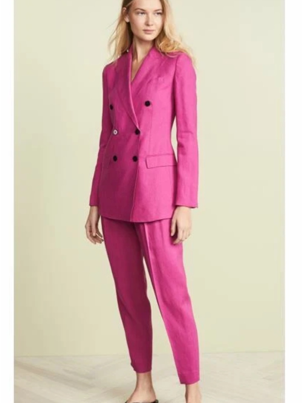 Theory Fuchsia Double-Breasted Blazer and Tapered Pants